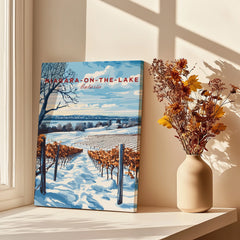 Niagara-on-the-Lake Ontario winter vineyard travel poster wall art with dried flowers