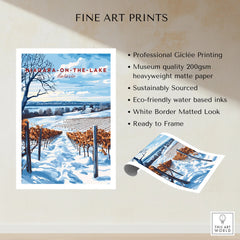 Niagara-on-the-Lake winter vineyard art print, fine art travel poster with snow, ready to frame