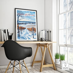Niagara-on-the-Lake winter vineyard travel poster art print for home office wall decor