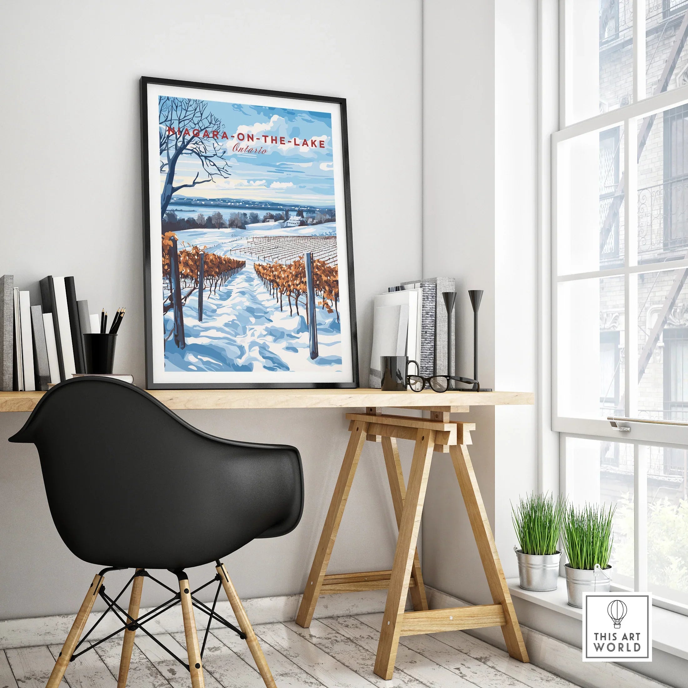 Niagara-on-the-Lake winter vineyard travel poster art print for home office wall decor