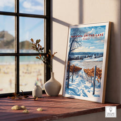 Niagara-on-the-Lake winter vineyard travel poster, framed wall art for home decor