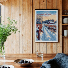 Niagara-on-the-Lake winter vineyard travel poster, Ontario wall art for cozy home decor