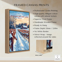 Niagara-on-the-Lake winter vineyard framed canvas print with wooden float frame, ideal for home wall art decor