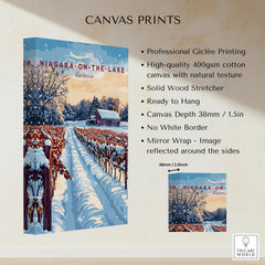 Niagara-on-the-Lake winter vineyard canvas print, snowy landscape wall art for home decor