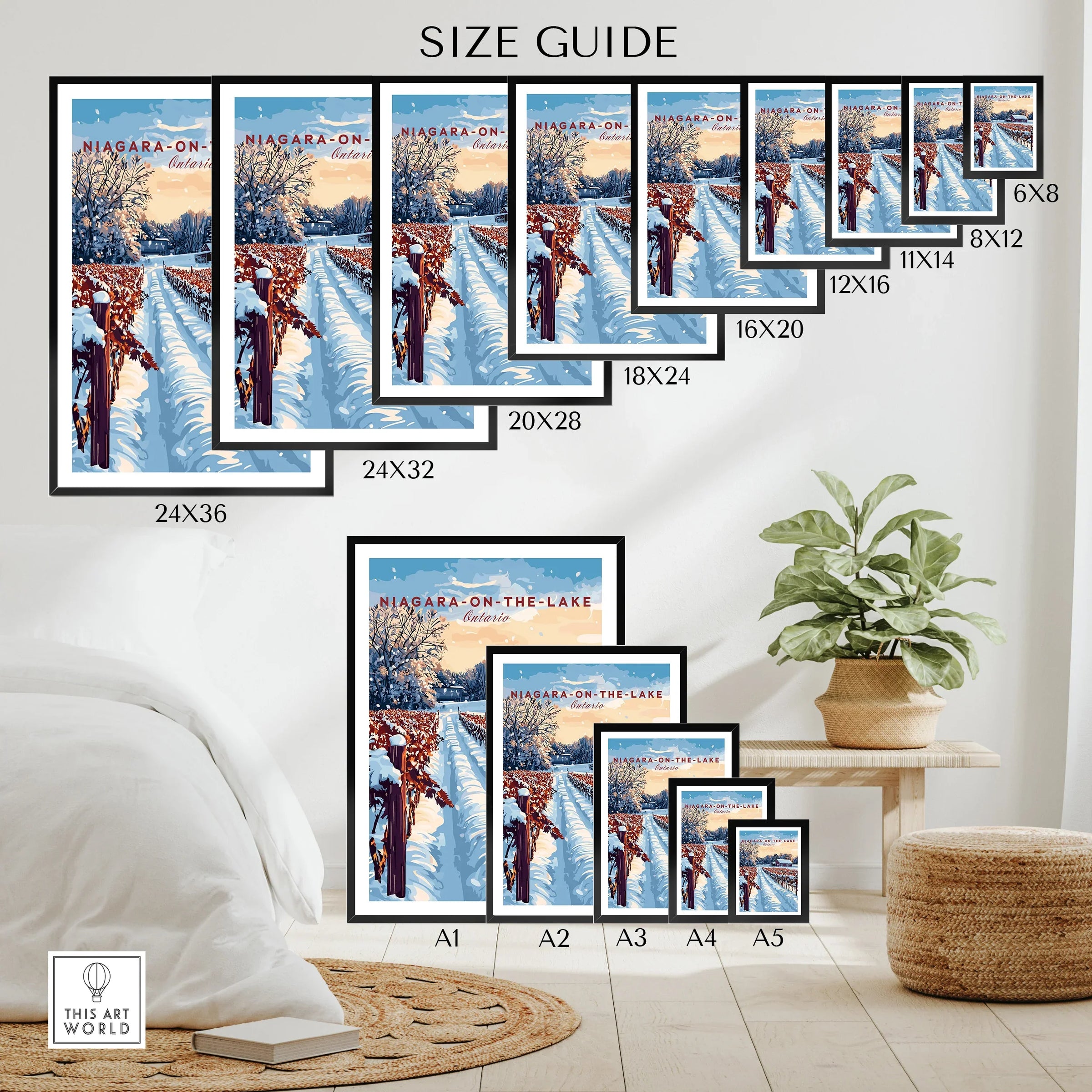 Niagara-on-the-Lake winter vineyard art print in multiple sizes for home wall decor