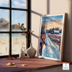 Niagara-on-the-Lake winter vineyard travel poster, framed wall art for home decor