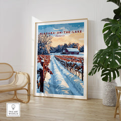 Niagara-on-the-Lake winter vineyard travel poster, Ontario wall art for home decor