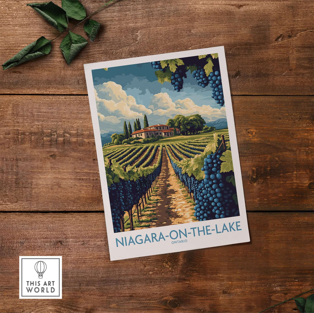 Niagara-on-the-Lake poster showcasing picturesque vineyards and a beautiful landscape in Ontario, Canada.