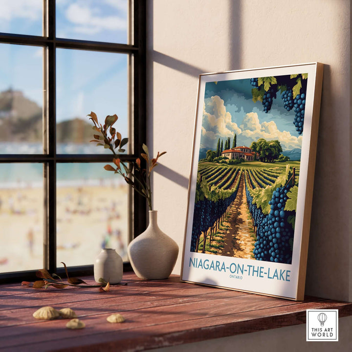 Niagara-on-the-Lake Canada poster featuring vineyards, enhancing decor with picturesque views and elegance.