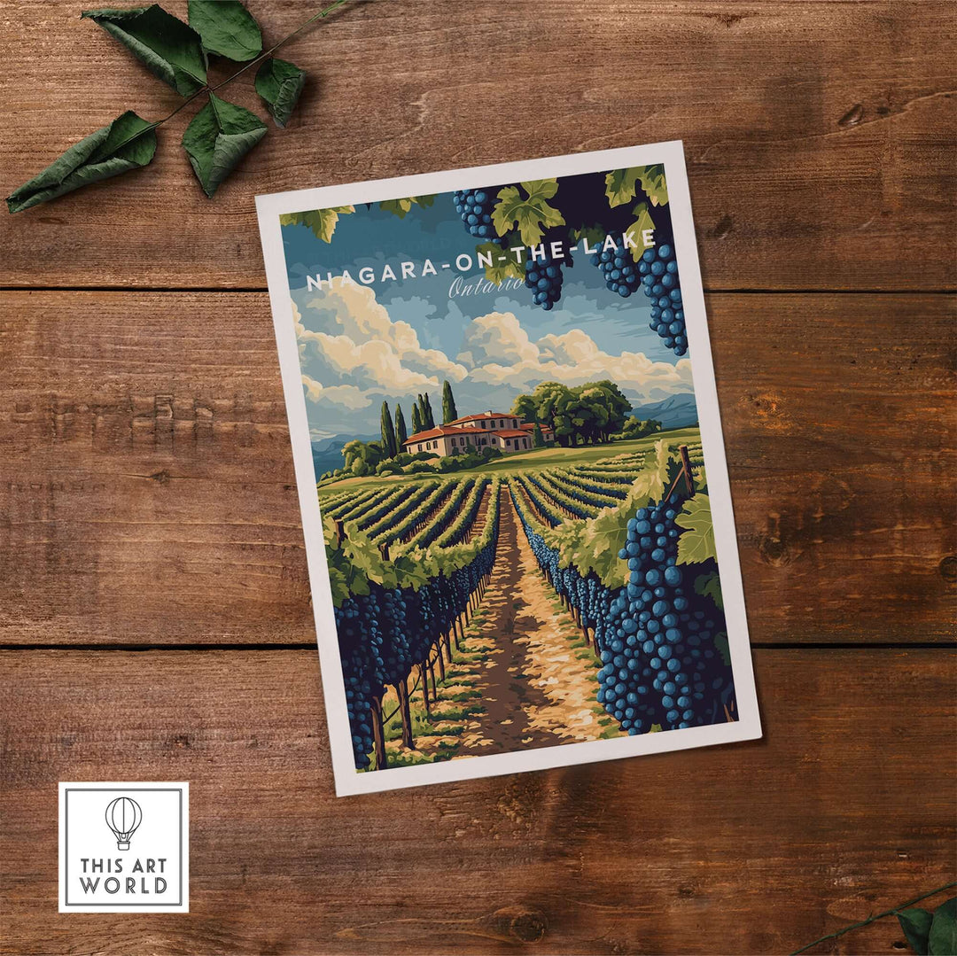 Niagara-on-the-Lake wall art depicting lush vineyards and a house, perfect for home decoration.