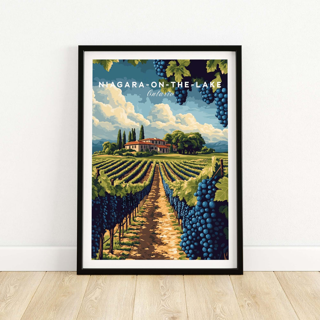 Niagara-on-the-Lake wall art featuring lush vineyards and a picturesque landscape in vibrant colors.