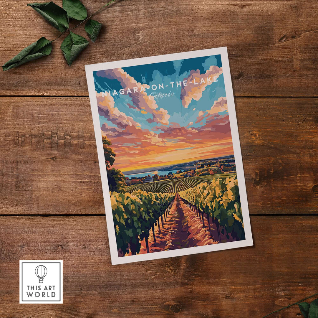 Niagara-on-the-Lake wall art featuring vibrant sunset colors over vineyards, enhancing home decor and tranquility.