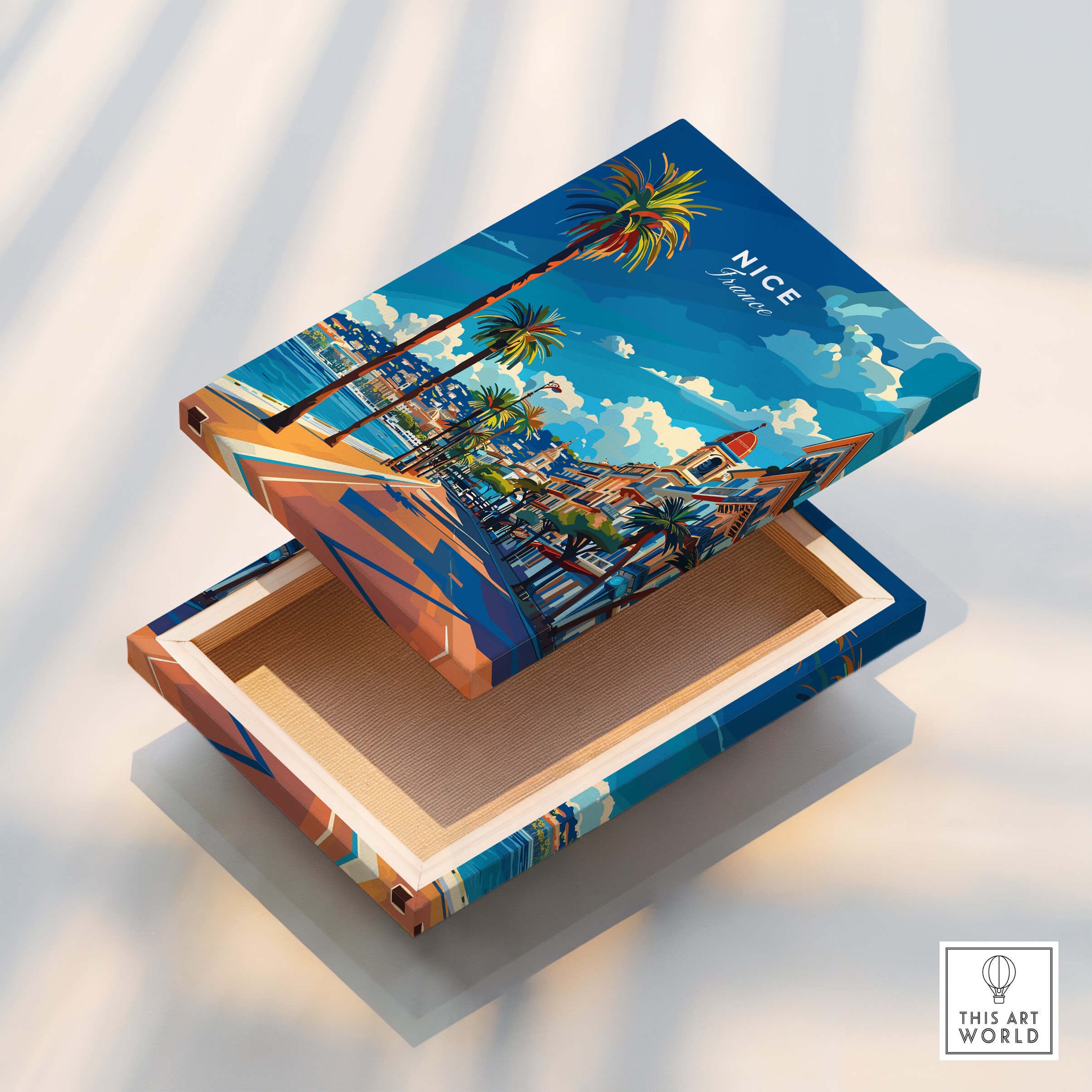 Nice Travel Print - France decorative box featuring the Promenade des Anglais and vibrant Côte d'Azur scenery.