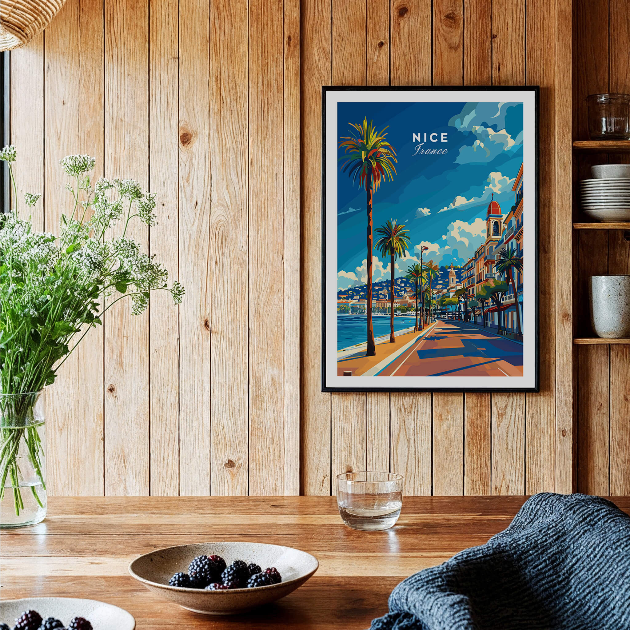 Nice Travel Print - France showcasing the Promenade des Anglais in a vibrant coastal setting.