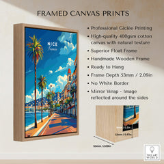 Nice Travel Print - France framed canvas print featuring Promenade des Anglais with vibrant colors and elegant design.