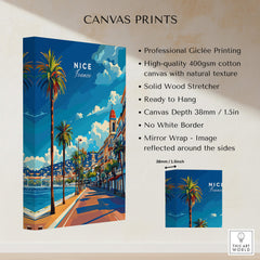 Nice Travel Print - France showcasing vibrant art of Promenade des Anglais and palm trees in Nice.