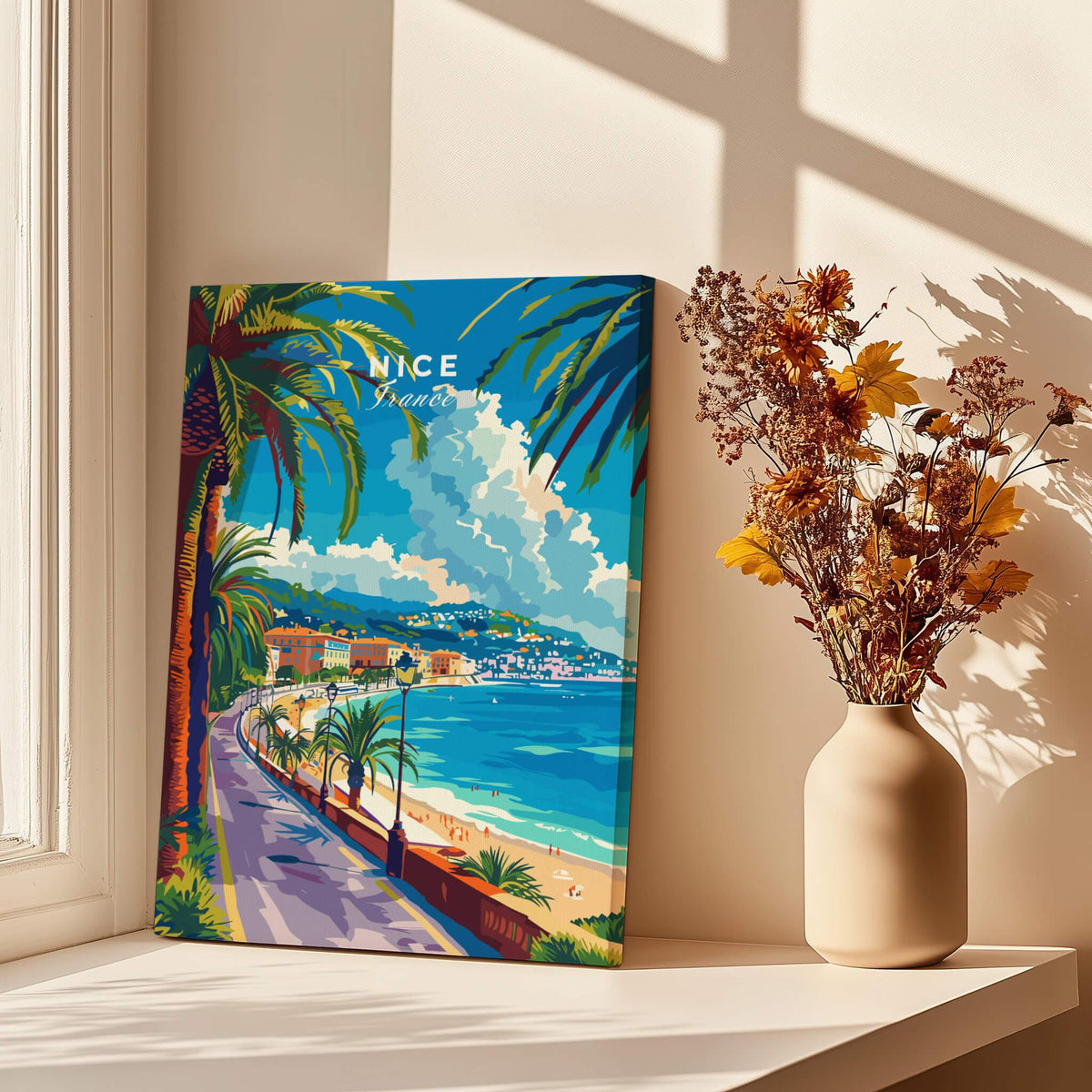 Nice Print - France vibrant travel poster showcasing the beautiful French Riviera scenery.