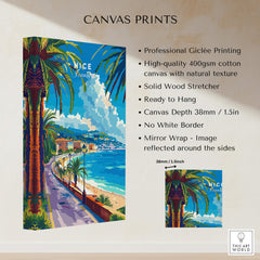 Nice Print - France canvas print featuring vibrant French Riviera scene with palm trees and coastal view.