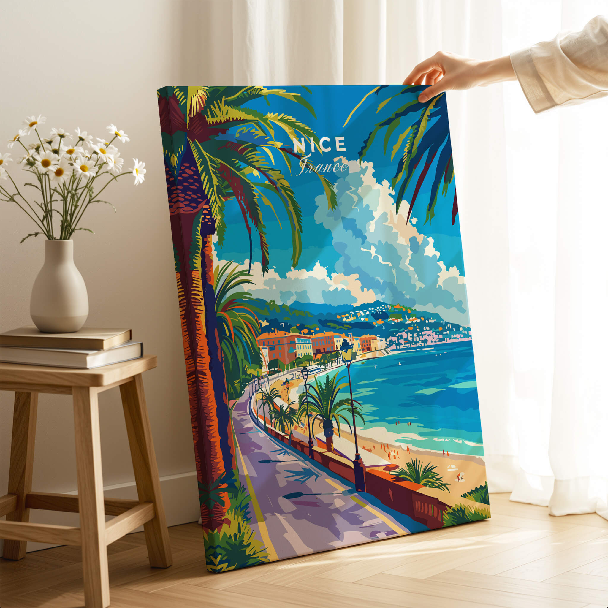 Nice Print - France vibrant travel poster showcasing the beautiful scenery of Nice, France.