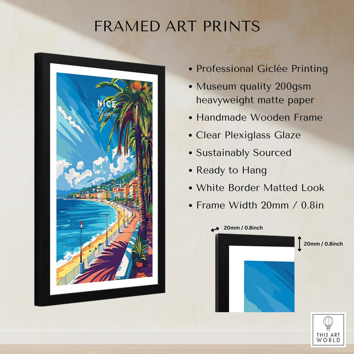 Nice Wall Art Print - France in a framed design showcasing vibrant colors and imagery of the South of France.