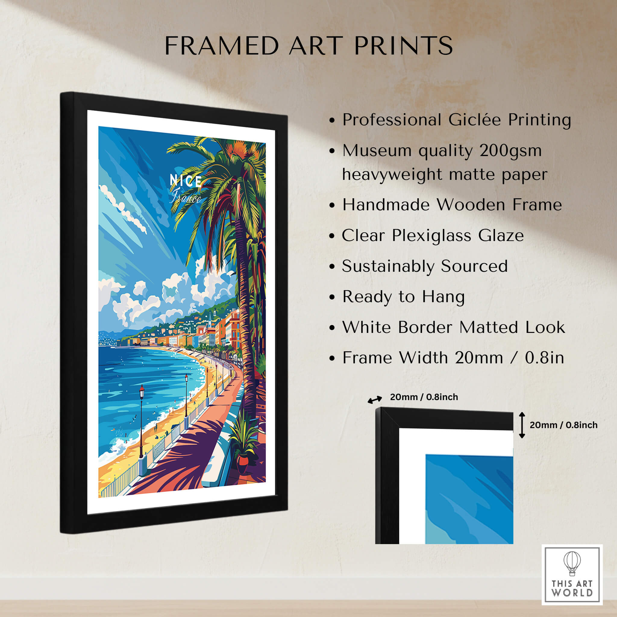 Nice Wall Art Print - France in a framed design showcasing vibrant colors and imagery of the South of France.