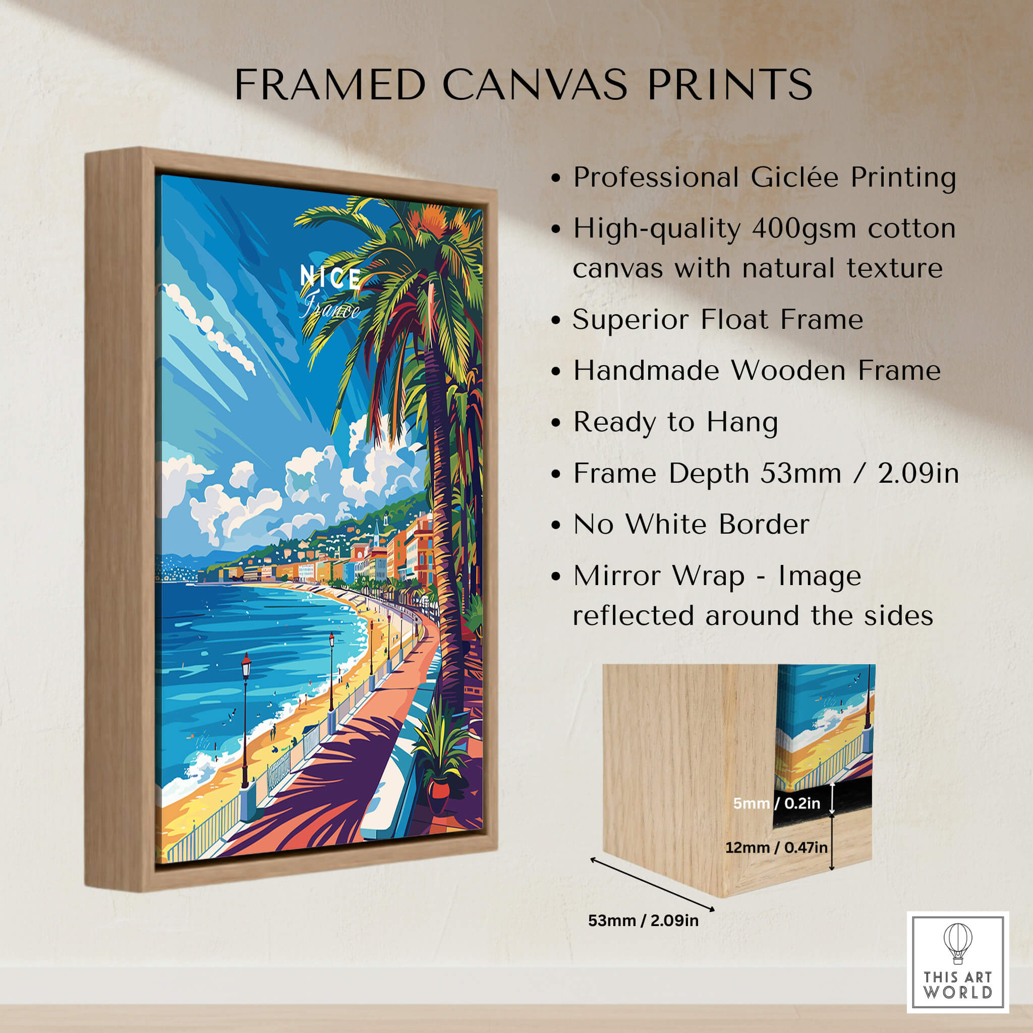 Nice Wall Art Print - France featuring vibrant colors and a beautiful coastal scene from the South of France.