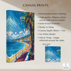 Nice Wall Art Print - France showcasing vibrant scenes of the South of France with palm trees and coastline.