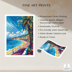 Nice Wall Art Print - France featuring a vibrant view of Nice's coastline with palm trees and a sunny sky.