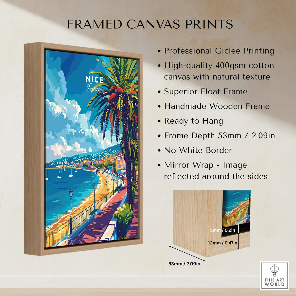 Nice Wall Art - French Riviera framed canvas print featuring vibrant colors and scenic view of the French coastline.