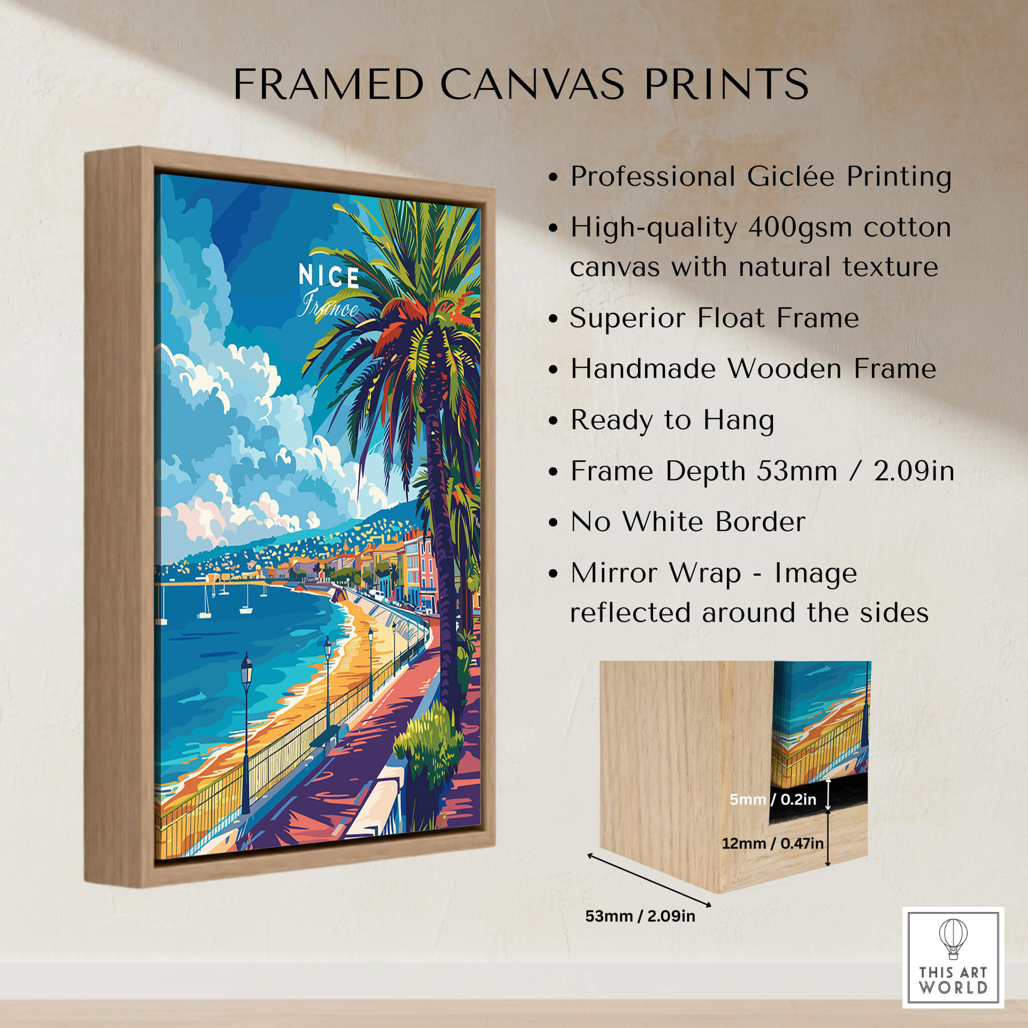 Nice Wall Art - French Riviera framed canvas print featuring vibrant colors and scenic view of the French coastline.