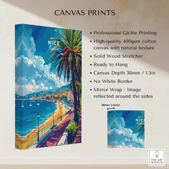 Nice Wall Art - French Riviera canvas print showcasing vibrant beach scenery and palm trees.