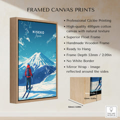 Niseko Travel Print - Japan framed canvas print showcasing beautiful mountain scenery and ski slopes.
