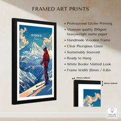 Niseko Wall Art - Japan framed print featuring stunning snow-capped mountains and skier, perfect for home decor.