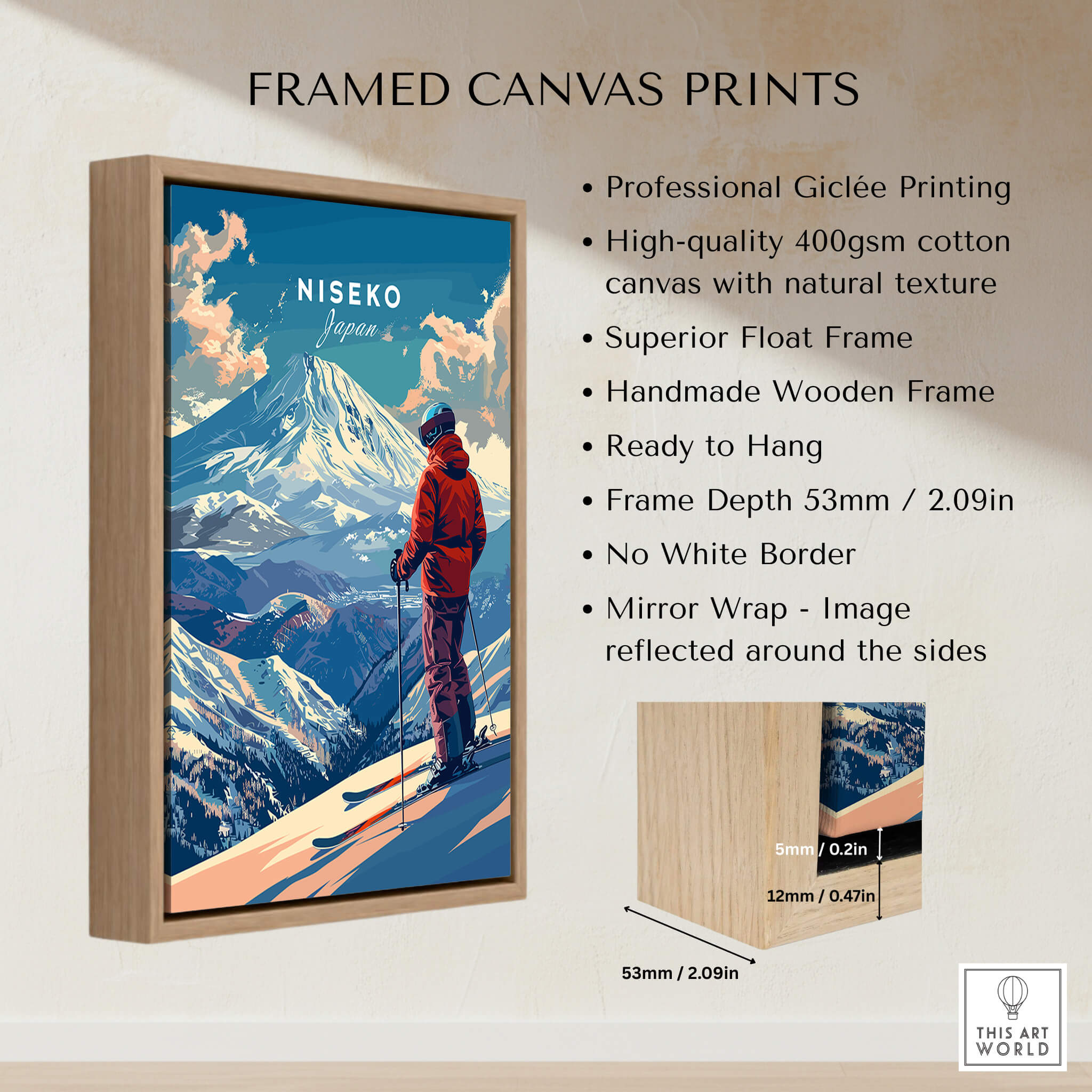Niseko Wall Art - Japan framed canvas prints showcasing beautiful snowy mountains and ski slopes.