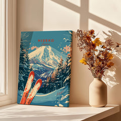 Niseko Print Japan ski poster showcasing stunning winter landscape and mountains in a decorative setting.