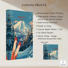 Niseko Print Japan ski canvas print showcasing stunning mountain landscape and ski equipment, perfect for home decor.