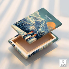 Niseko Wall Art Ski Print featuring a beautifully designed box with a mountain ski scene.