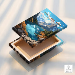 North Cascades National Park canvas print with colorful mountain lake landscape, floating frame detail.
