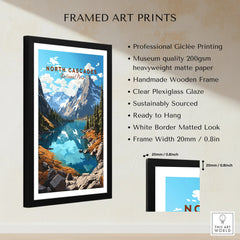 Framed North Cascades National Park print with scenic lake and mountains, art print details listed.