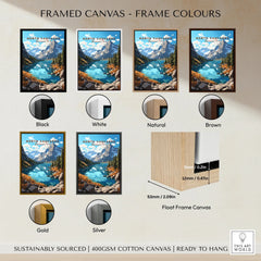 North Cascades National Park framed canvas print in six frame color options with mountain lake art.