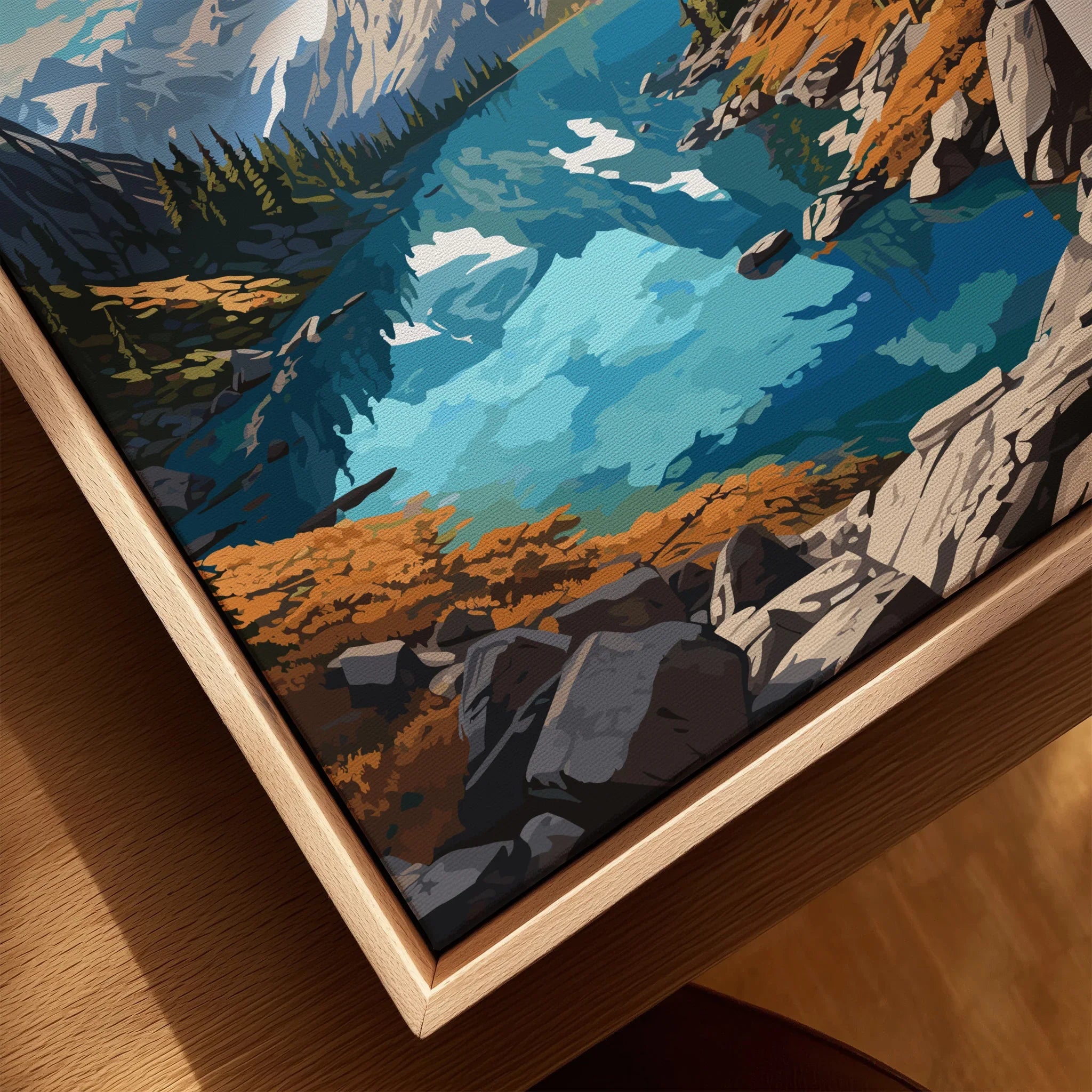 North Cascades National Park landscape canvas print in natural wood floating frame