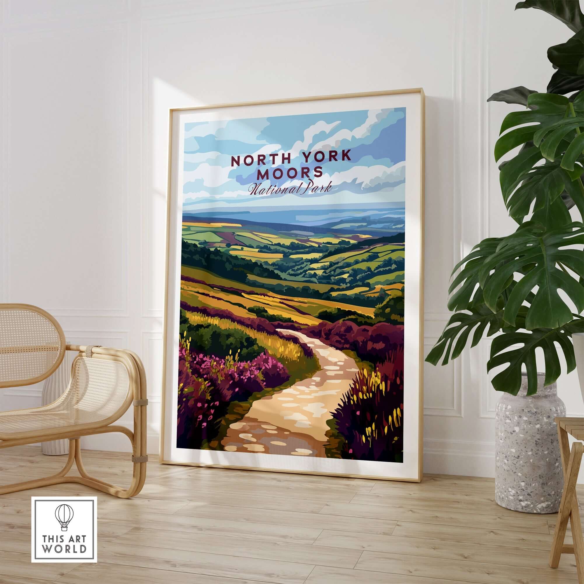 North York Moors Art Print showcasing vibrant landscapes and rich colors in a stylish home decor setting.