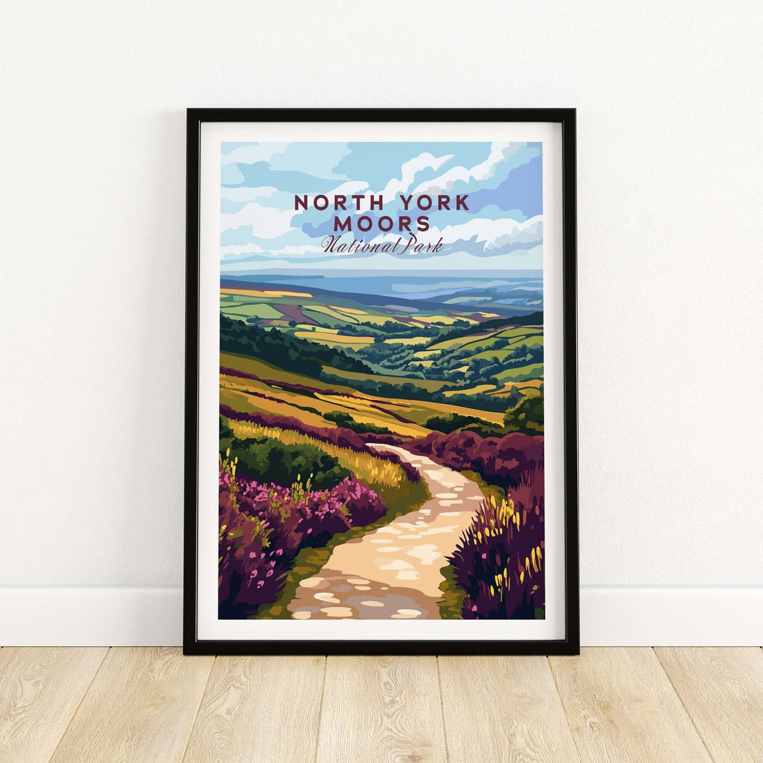 North York Moors art print featuring vibrant landscapes and a scenic pathway, perfect for nature lovers.