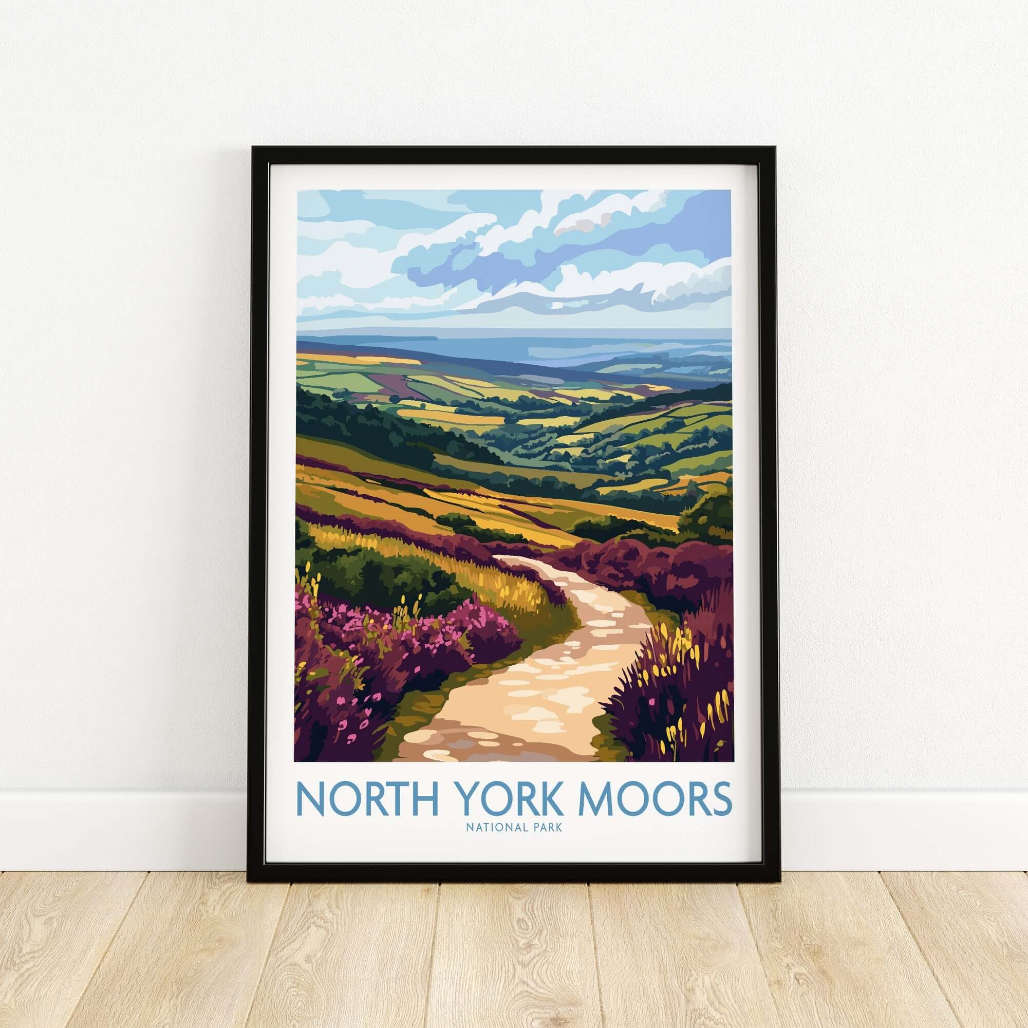 North York Moors National Park Poster showcasing vibrant landscapes and scenic trails.