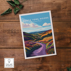 North York Moors National Park Print showcasing vibrant hills and a winding road in a serene landscape.