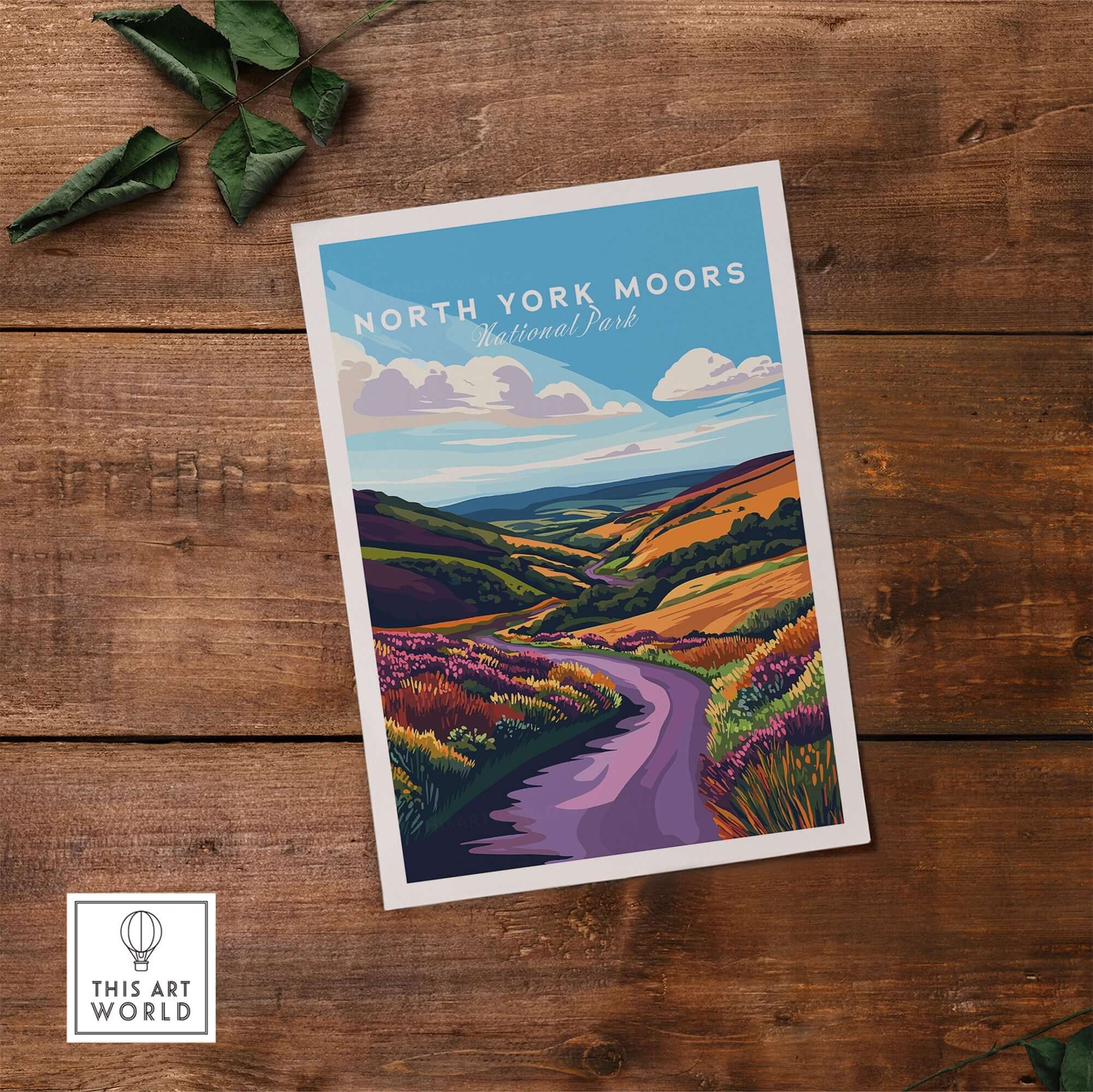 North York Moors National Park Print showcasing vibrant hills and a winding road in a serene landscape.