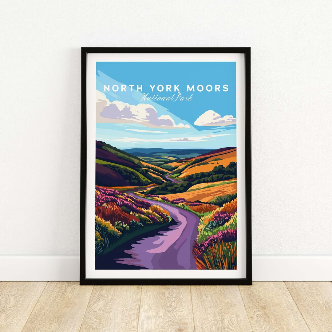 North York Moors National Park print featuring rolling hills, lush forests, and vibrant colors, perfect for nature lovers.