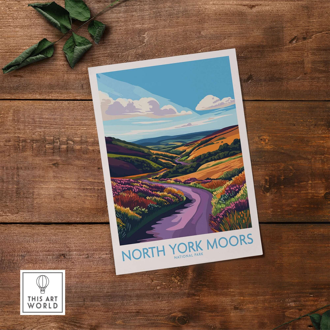 Vibrant wall art of North York Moors National Park showcasing rolling hills and a scenic pathway.