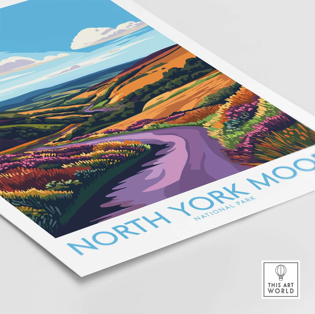 Vibrant wall art of North York Moors National Park, showcasing scenic landscapes and colorful fields.