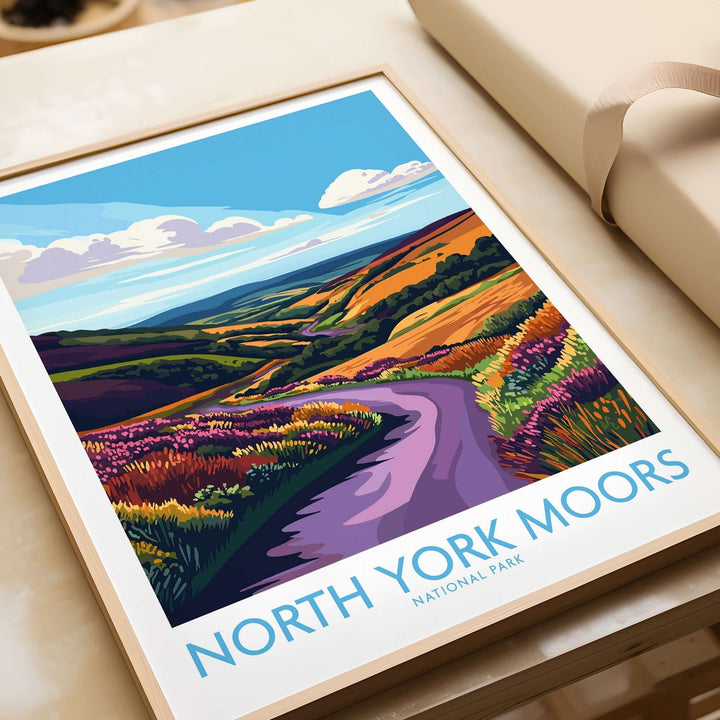 Colorful wall art of North York Moors National Park showcasing vibrant hills and a scenic landscape.